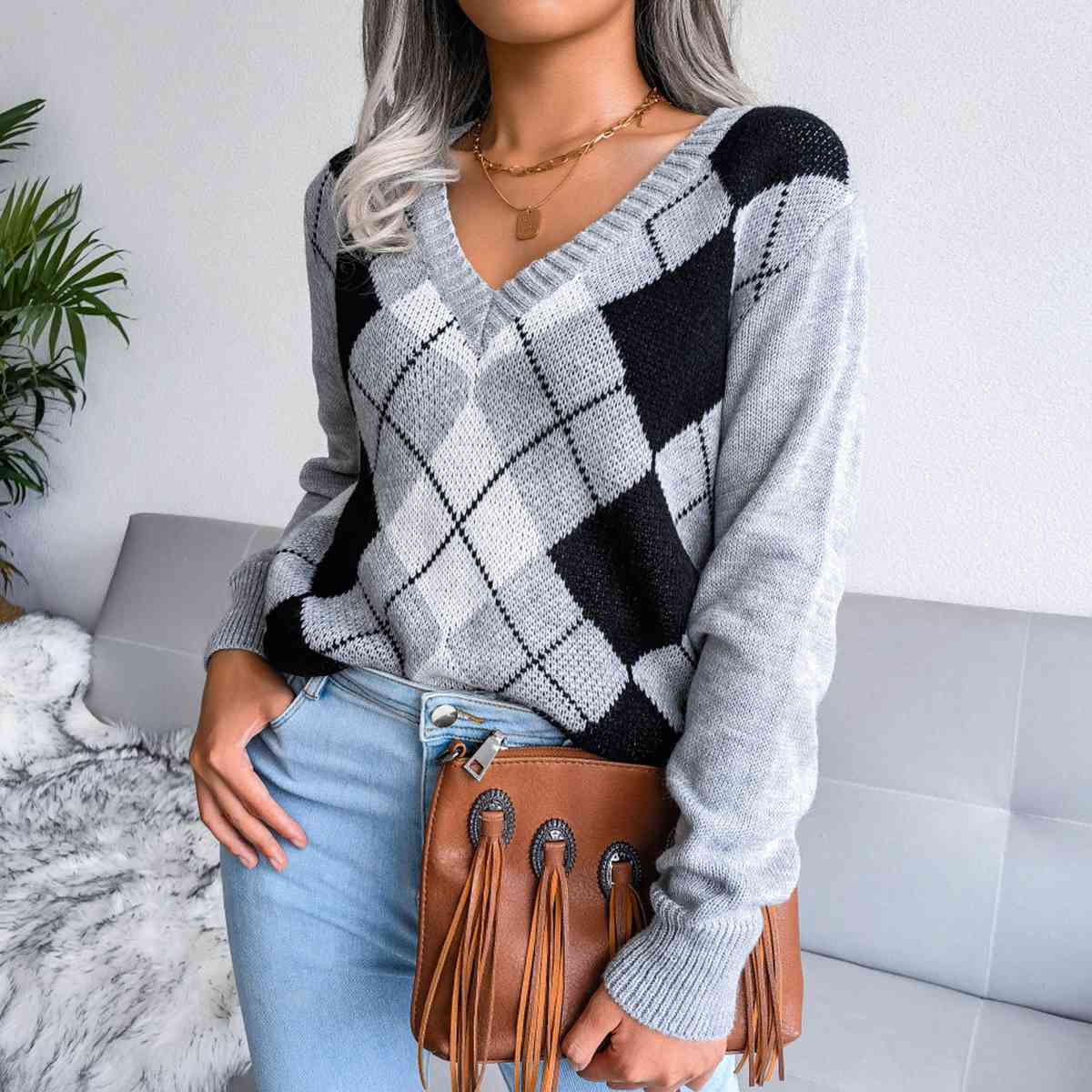 Sofia – Preppy Dame Argyle Strikket Sweater
