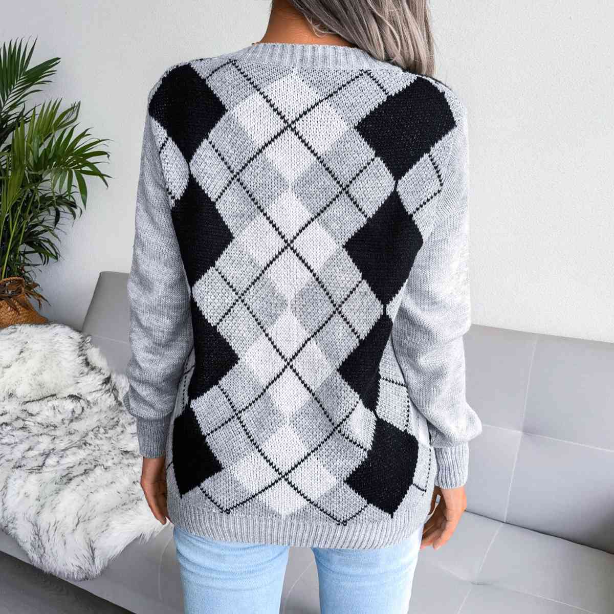 Sofia – Preppy Dame Argyle Strikket Sweater