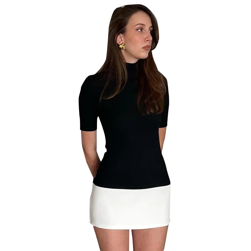 ElaraBianco Hvid Og Sort Minikjole Til Kvinder