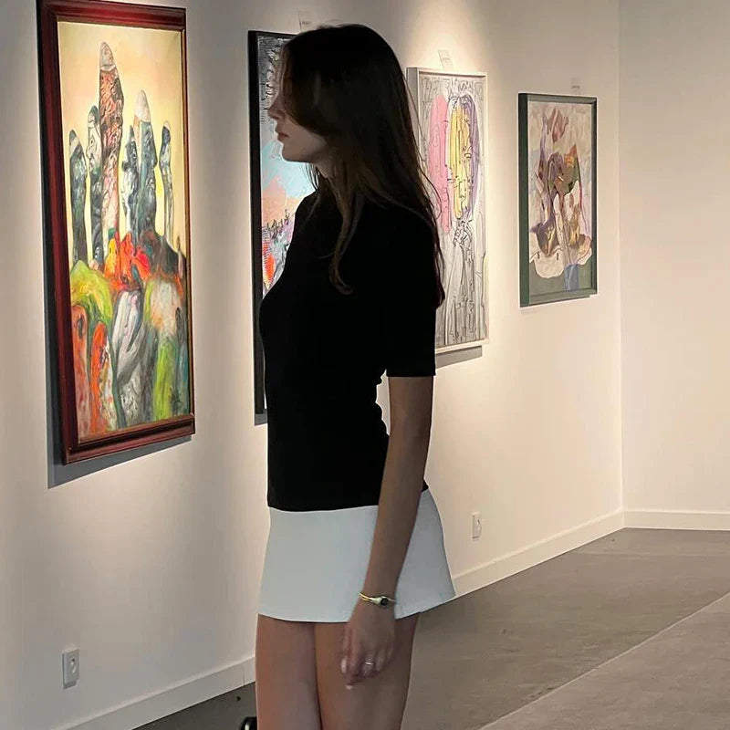 ElaraBianco Hvid Og Sort Minikjole Til Kvinder