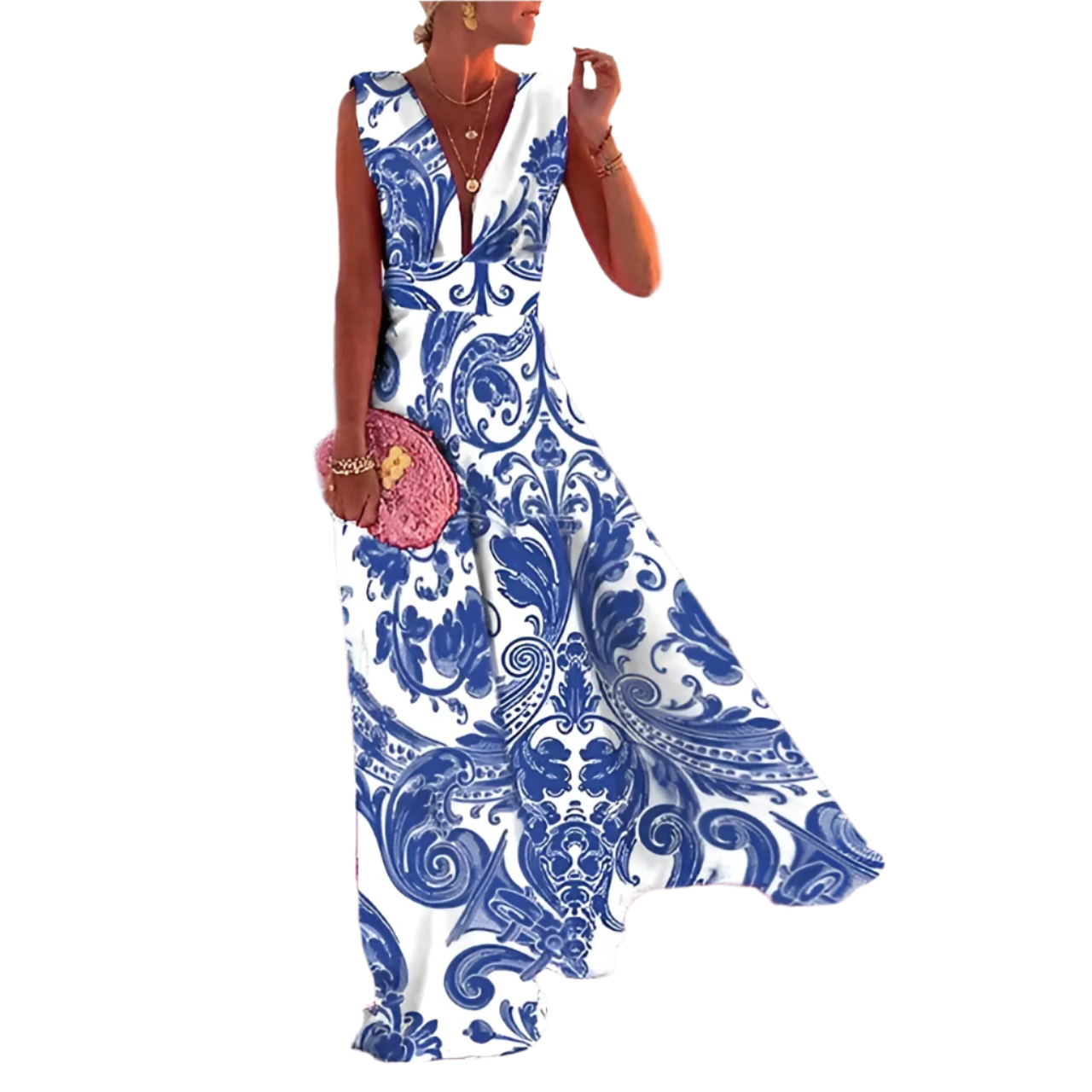 Luciana – Ærmeløs Maxi Kjole med Dybt V-udskæring til Kvinder